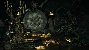 The Thief, temple, monster, gold, treasure, 3d, fantasy, cg, cave, creature, water HD wallpaper