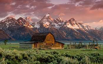 Mountains, Grand Teton National Park, The Teton Range, Wyoming, Barn, , Landscape, Mountain HD wallpaper