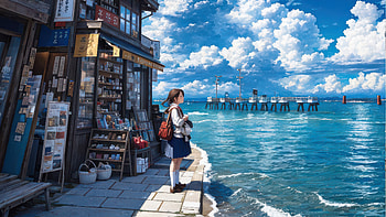 Ocean Whispers To A Young Mind, anime-girl, anime, artist, artwork, digital-art HD wallpaper