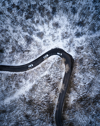 Auto, Nature, Snow, View From Above, Road, Snow Covered, Snowbound HD phone wallpaper