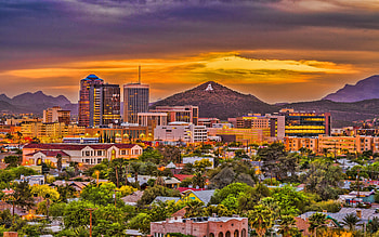 Tucson evening sunset, Tucson panorama, Arizona USA HD wallpaper