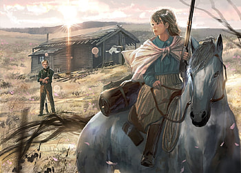 Art, horse, animeanime girl, anime, farmer, cool, vanipo HD wallpaper