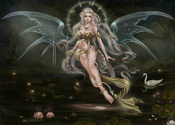 Fairy With Smoke Wings, fairy, duck, fantasy, water HD wallpaper