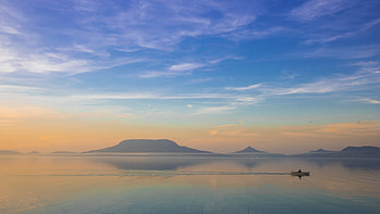Fishing, boat, lake, mountains, sky, minimal HD wallpaper