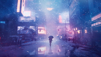 Alone Girl On Street With Umbrella, alone, street, umbrella, artist, artwork, digital-art, deviantart HD wallpaper