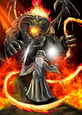 Artwork, Gandalf vs. Balrog HD phone wallpaper