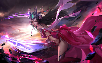 Sword fighter, frumusete, sword, asian, girl, lv yihua, pink, fantasy, fighter, luminos HD wallpaper
