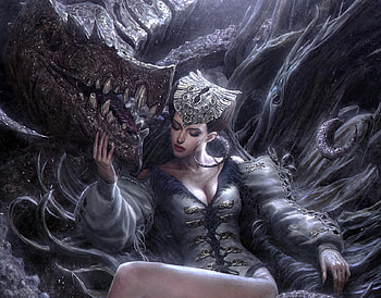 Goddess, blue, fantasy, dragon, girl, yintion j, dark HD wallpaper