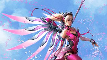 Pink Mercy Overwatch Wings Fantasy Digital Art, mercy-overwatch, overwatch, games, xbox-games, ps-games, pc-games, artist, artwork, digital-art HD wallpaper