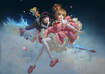 Card Captor Sakura, fantasy, art, couple, girl, luminos, ruan jia HD wallpaper