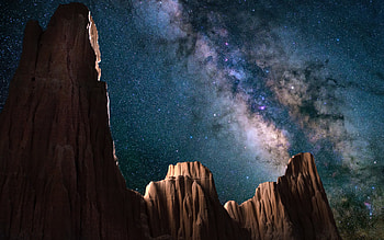 Starry sky, Cathedral Gorge State Park, cliff, sky, milky way HD wallpaper