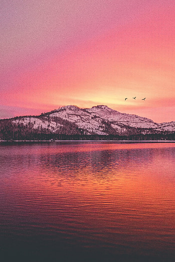 Nature, Birds, Sunset, Mountains, Horizon, Lake HD phone wallpaper