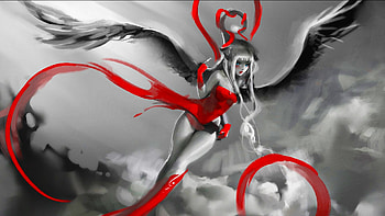 Angel Fantasy, art, , angel, girl, woman, digital, pretty, fantasy, red, color splash HD wallpaper