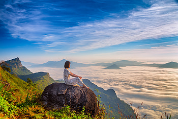Top of the world, Model, women, sit, mountain HD wallpaper