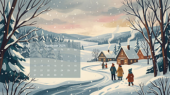 Cozy December 2026 - Winter Village Calendar HD wallpaper