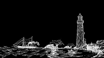 The shore by the night, dark, minimalist HD wallpaper