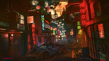Futuristic Cyber City Lamborghini Night , artist, artwork, digital-art, cyberpunk, science-fiction, lamborghini HD wallpaper