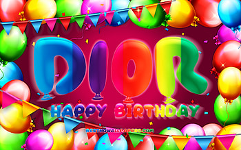 Happy Birtay Dior, , colorful balloon frame, Dior name, purple background, Dior Happy Birtay, Dior Birtay, popular american female names, Birtay concept, Dior HD wallpaper