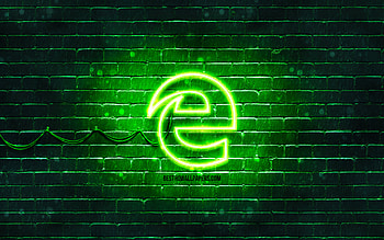 Microsoft Edge green logo, , green brickwall, Microsoft Edge logo, brands, Microsoft Edge neon logo, Microsoft Edge HD wallpaper