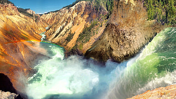 Grand Canyon of Yellowstone, Wyoming, water, rocks, usa, river, waterfall, sky HD wallpaper