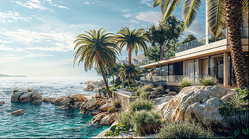 Seaside Palm Retreat - Stunning Beach House, house, sea, palm tree HD wallpaper