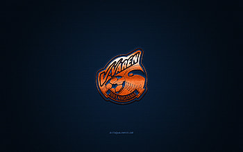 V-Varen Nagasaki, Japanese football club, orange logo, blue carbon fiber background, J2 League, football, Nagasaki, Japan, V-Varen Nagasaki logo HD wallpaper