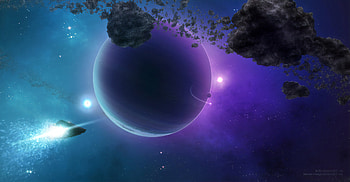Big planets, violet, comets, space, artwork HD wallpaper