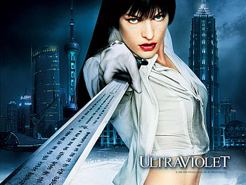 Ultra violet, blue, white, mila jovovich, sword, woman HD wallpaper