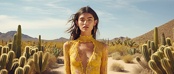 A Girl Standing Alone In The Desert Wearing A Vibrant Yellow Dress, ai-girls, ai, artist, artwork, digital-art HD wallpaper