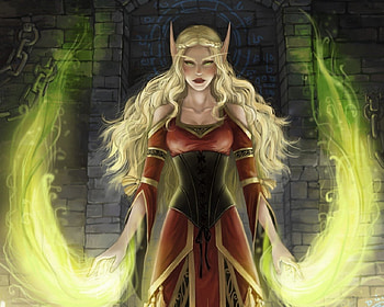 Elf Sorceress, sorceress, magic, blond, fantasy, elf HD wallpaper