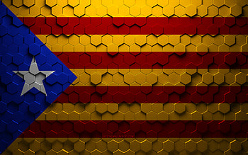Flag of Estelada Catalonia, honeycomb art, Estelada Catalonia hexagons flag, Estelada Catalonia 3d hexagons art, Estelada Catalonia flag HD wallpaper