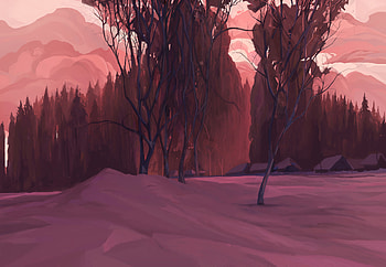 Trees, Art, Snow, Canvas, Hut HD wallpaper