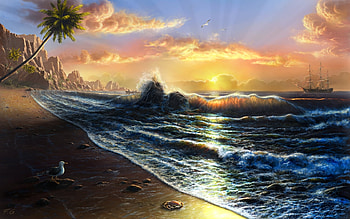 Tahiti, waves, skies, sunset, beauty, beach, ocean HD wallpaper