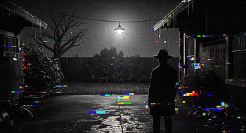 Backyard Noir — Glitched Midnight ( ), Silhouette, Rain, Street Light HD wallpaper
