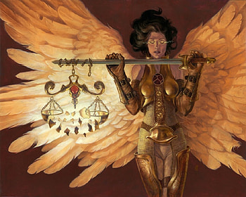 Balancing The Scales Of Good And Evil, sword, scales, armour, angel, chainmail HD wallpaper