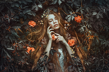 Queen, flower, redhead, girl, orange, woman, model, crown, jewel, rose, marketa novak, princess HD wallpaper