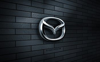 Mazda 3D logo, , gray brickwall, creative, cars brands, Mazda logo, 3D art, Mazda HD wallpaper