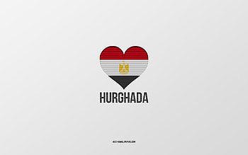 I Love Hurghada, Egyptian cities, Day of Hurghada, gray background, Hurghada, Egypt, Egyptian flag heart, favorite cities, Love Hurghada HD wallpaper