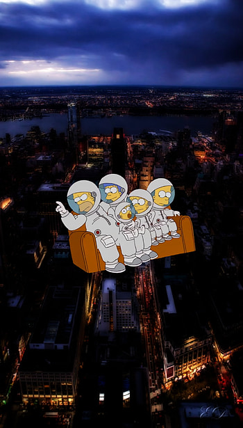 Simpsons in NY, sky, art HD phone wallpaper