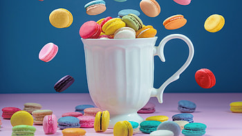 Cup, Macarons HD wallpaper