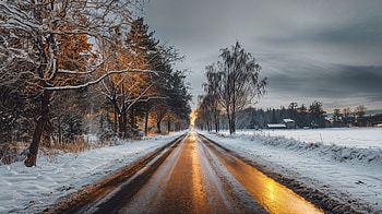 Serene Snowy Road: Ultra, snowy road, winter, landscape, tree HD wallpaper