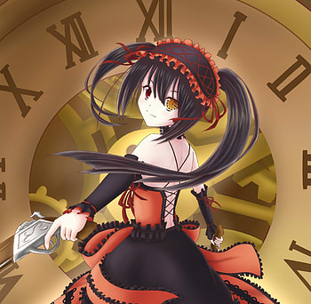 Tokisaki Kurumi, cute, twin tails, long hair, dress, beauty, nice, kurumi, twintails, clock, gun, female, sexy, sweet, pistol, twintail, hot, girl, beautiful, black hair, anime girl, anime, pretty, date a live, weapon, twin tail, gown, lovely HD wallpaper
