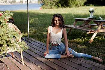 Julia Katarina, cowgirl, model, jeans, brunette HD wallpaper