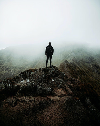 Alone, Rocks, Miscellanea, Miscellaneous, Fog, Human, Person, Loneliness, Lonely HD phone wallpaper