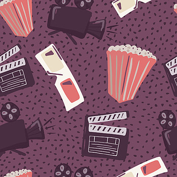 Popcorn camera 3d, Clapperboard silhouettes, Seamless doodle pattern, Cinema movie HD phone wallpaper