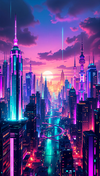 Vibrant Cityscape: A Stunning , cyberpunk, futuristic city, cityscape, futuristic, skyline HD phone wallpaper