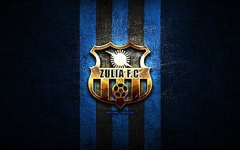 Zulia FC, golden logo, La Liga FutVe, blue metal background, football, Venezuelan football club, Zulia FC logo, soccer, Venezuelan Primera Division, FC Zulia HD wallpaper