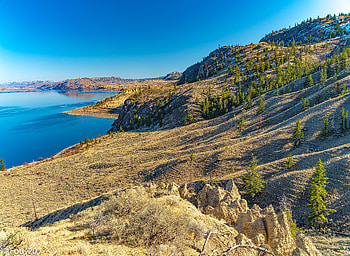 Nature, Sky, Rocks, Lake, Coast, Hills HD wallpaper