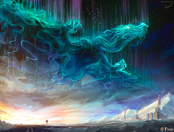 Aurora Draco, draco, blue, art, aurora, fantasy, green, dragon, cristian ac, sky, luminos HD wallpaper