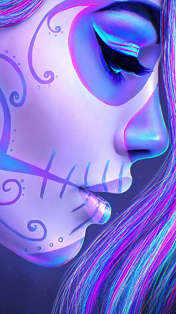 makeup, purple, artistic, sugar skull HD phone wallpaper